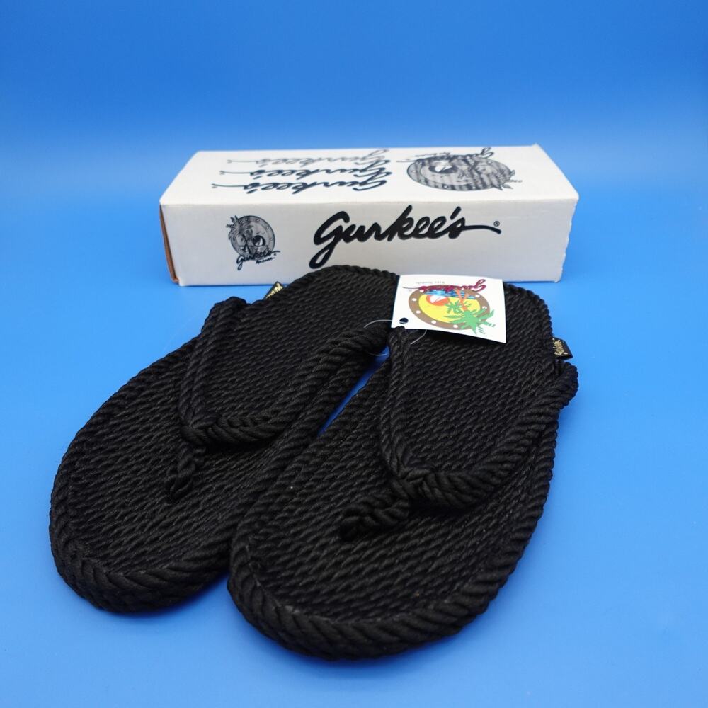 Gurkee's Tobago Thong Men's 12.5-13 Black Rope Sandals Beach Water Shoes NIB